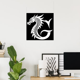 Dragon Styled Letter G, Dragon Alphabet, Monogram Poster