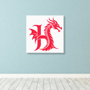 Dragon Styled Letter H, Dragon Alphabet, Monogram Canvas Print