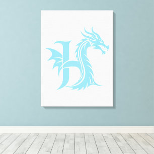 Dragon Styled Letter H, Dragon Alphabet, Monogram Canvas Print