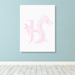 Dragon Styled Letter H, Dragon Alphabet, Monogram Canvas Print