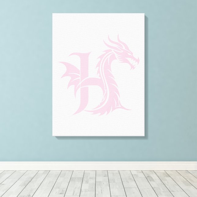 Dragon Styled Letter H, Dragon Alphabet, Monogram Canvas Print (Insitu(Wood Floor))