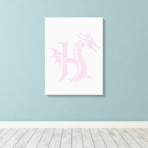 Dragon Styled Letter H, Dragon Alphabet, Monogram Canvas Print
