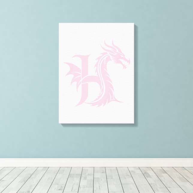 Dragon Styled Letter H, Dragon Alphabet, Monogram Canvas Print (Insitu(Wood Floor))