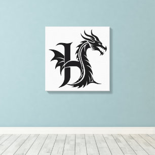 Dragon Styled Letter H, Dragon Alphabet, Monogram Canvas Print