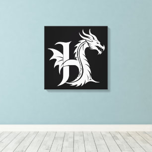 Dragon Styled Letter H, Dragon Alphabet, Monogram Canvas Print