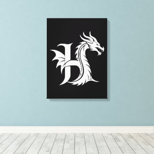 Dragon Styled Letter H, Dragon Alphabet, Monogram Canvas Print