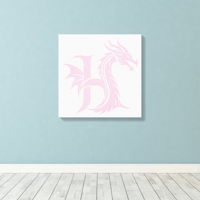 Dragon Styled Letter H, Dragon Alphabet, Monogram Canvas Print (Insitu(Wood Floor))