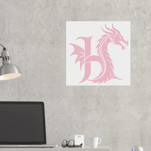 Dragon Styled Letter H, Dragon Alphabet, Monogram Foil Prints