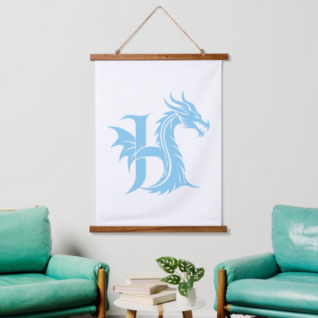 Dragon Styled Letter H, Dragon Alphabet, Monogram Hanging Tapestry (Living Room)