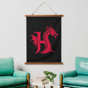 Dragon Styled Letter H, Dragon Alphabet, Monogram Hanging Tapestry