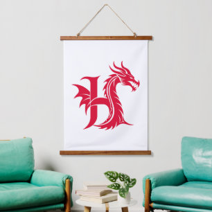 Dragon Styled Letter H, Dragon Alphabet, Monogram Hanging Tapestry