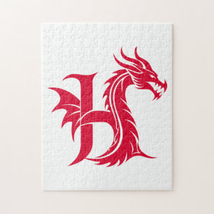 Dragon Styled Letter H, Dragon Alphabet, Monogram Jigsaw Puzzle