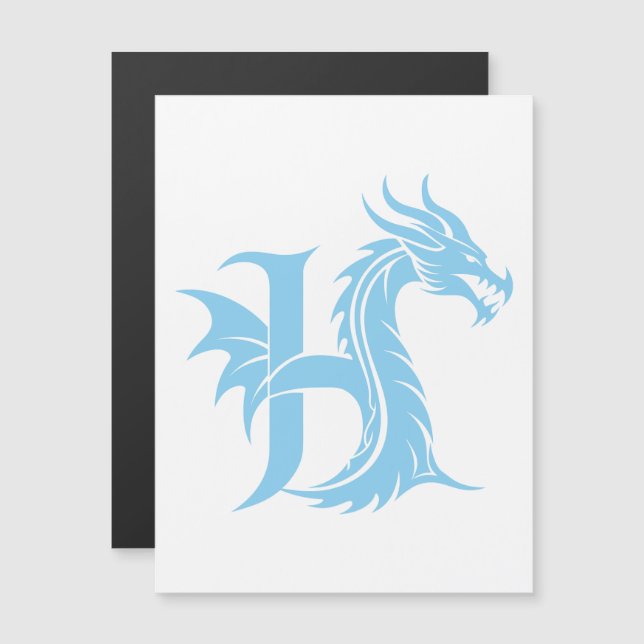 Dragon Styled Letter H, Dragon Alphabet, Monogram Magnetic Invitation (Front/Back)