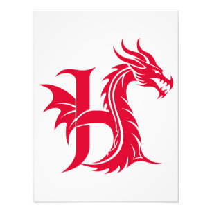 Dragon Styled Letter H, Dragon Alphabet, Monogram Photo Print