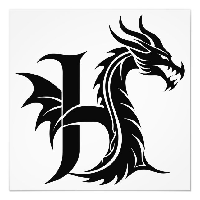 Dragon Styled Letter H, Dragon Alphabet, Monogram Photo Print (Front)