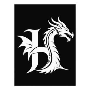 Dragon Styled Letter H, Dragon Alphabet, Monogram Photo Print