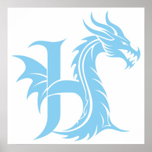 Dragon Styled Letter H, Dragon Alphabet, Monogram Poster