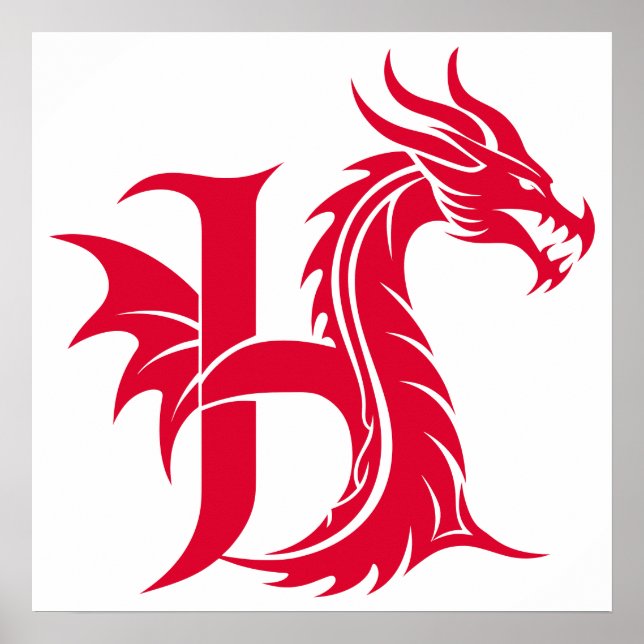 Dragon Styled Letter H, Dragon Alphabet, Monogram Poster (Front)
