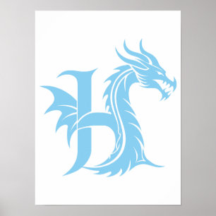 Dragon Styled Letter H, Dragon Alphabet, Monogram Poster