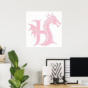Dragon Styled Letter H, Dragon Alphabet, Monogram Poster