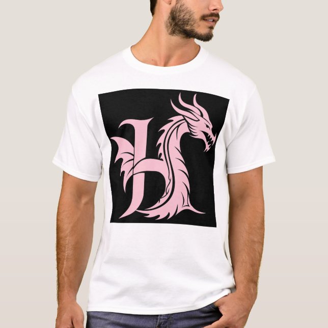Dragon Styled Letter H, Dragon Alphabet, Monogram T-Shirt (Front)