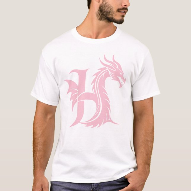 Dragon Styled Letter H, Dragon Alphabet, Monogram T-Shirt (Front)