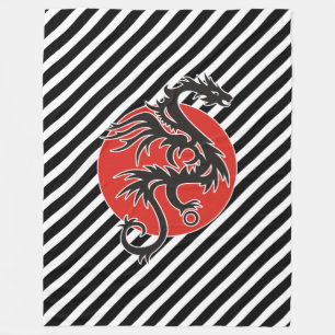 Dragon Sun - black red white + your ideas Fleece Blanket