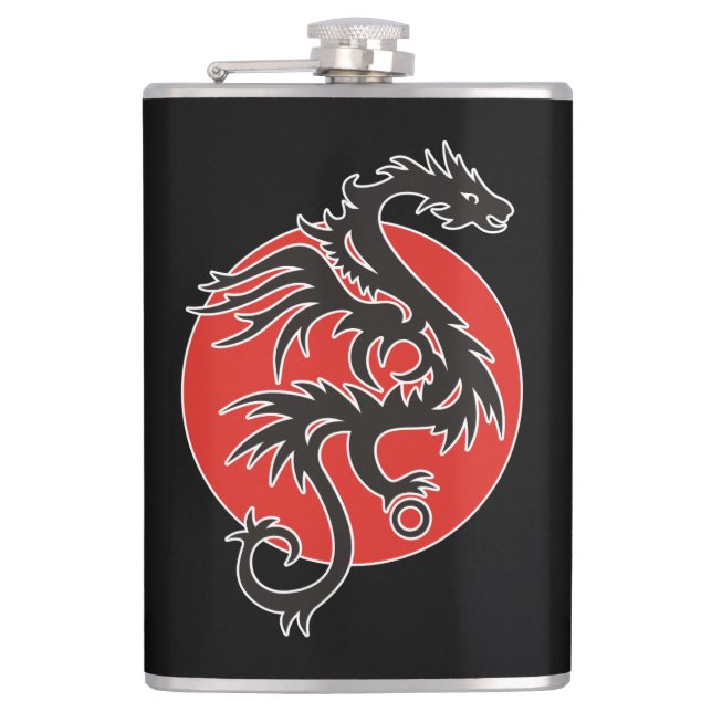 Dragon Sun - black red white + your ideas Hip Flask (Front)