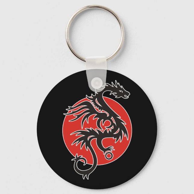 Dragon Sun - black red white + your ideas Keychain (Front)