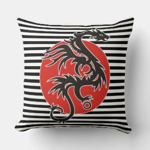Dragon Sun - black red white + your ideas Throw Pillow