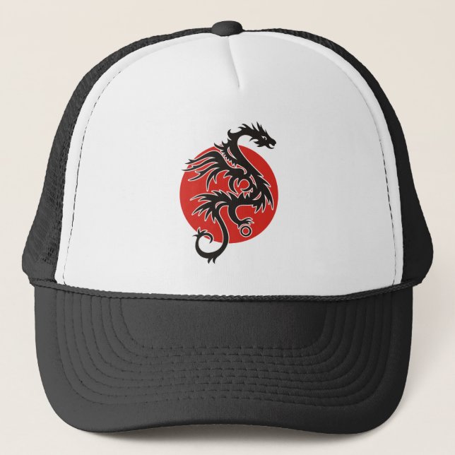 Dragon Sun - black red white + your ideas Trucker Hat (Front)
