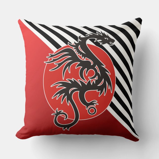Dragon Sun Power - black red white + your ideas Throw Pillow (Front)