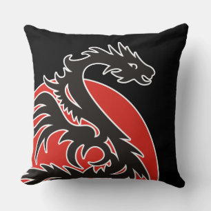Dragon Sun Power - black red white + your ideas Throw Pillow