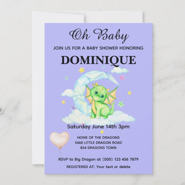 Dragon Sur Un Nuage - Invitation Baby shower (Devant)