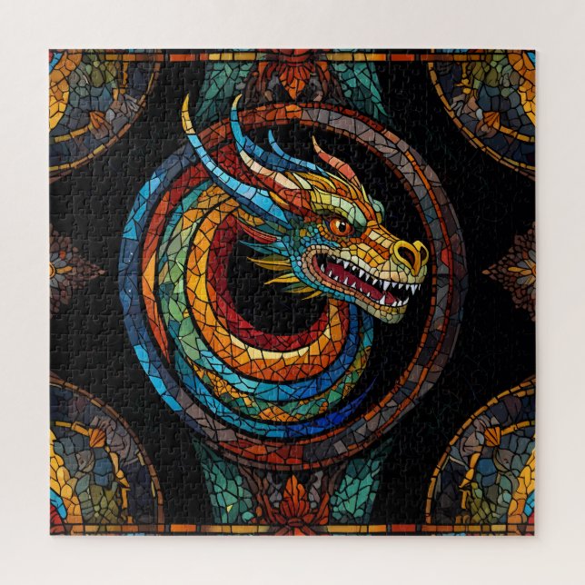 Dragon Swirl in multi colored mosaic design Jigsaw Puzzle (Vertical)