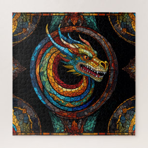 Dragon Swirl in multi coloured mosaic design Jigsaw Puzzle