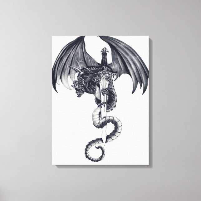 Dragon & Sword Stretched Canvas Print (Front)