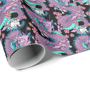 Dragon Tattoo Art in Purple and Blue Wrapping Paper