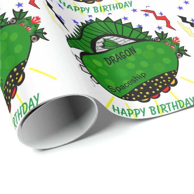 Dragon the Spaceship Kids Birthday Wrapping Wrapping Paper (Roll Corner)