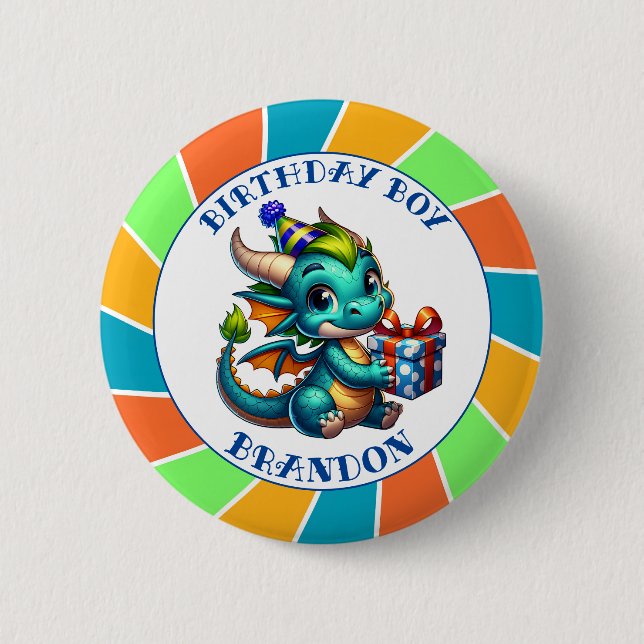 Dragon Themed Birthday Boy 2 Inch Round Button (Front)