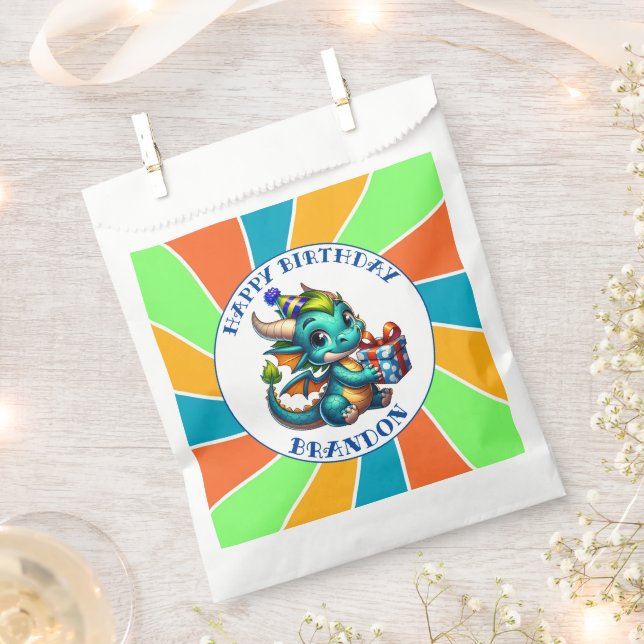 Dragon Themed Boy's Birthday Party Favour Bag (Clipped)