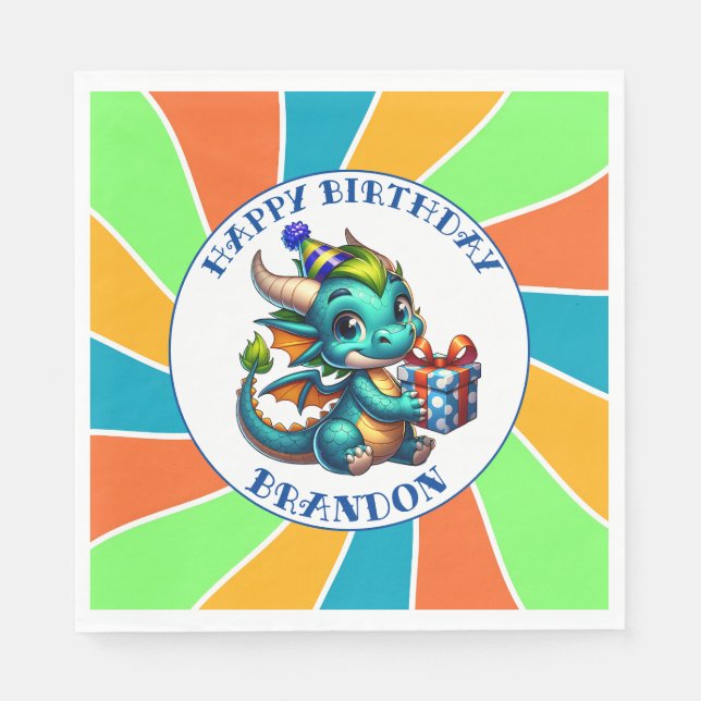 Dragon Themed Boy's Birthday Party Napkin (Front)