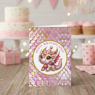  Dragon Themed Colouring Page   Girl's Birthday  Card
