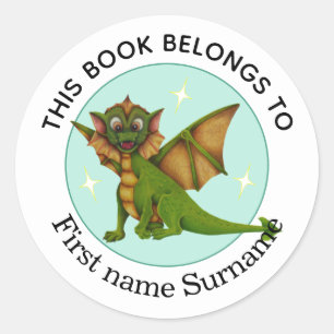 Dragon This Book Belongs To Personalized  Classic Round Sticker