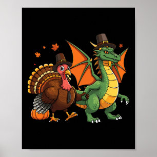 Dragon Turkey Pilgrim Thanksgiving Pumpkin Kids Bo Poster