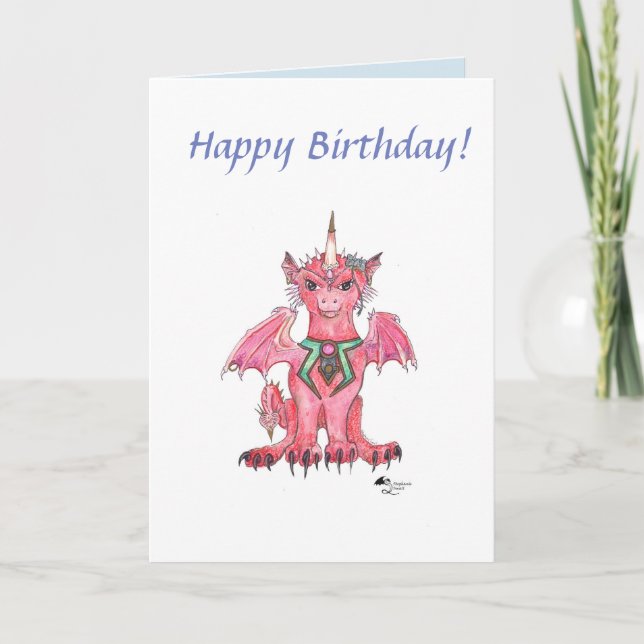 Dragon Unicorn Pegasus Red Fantasy Birthday Card (Front)