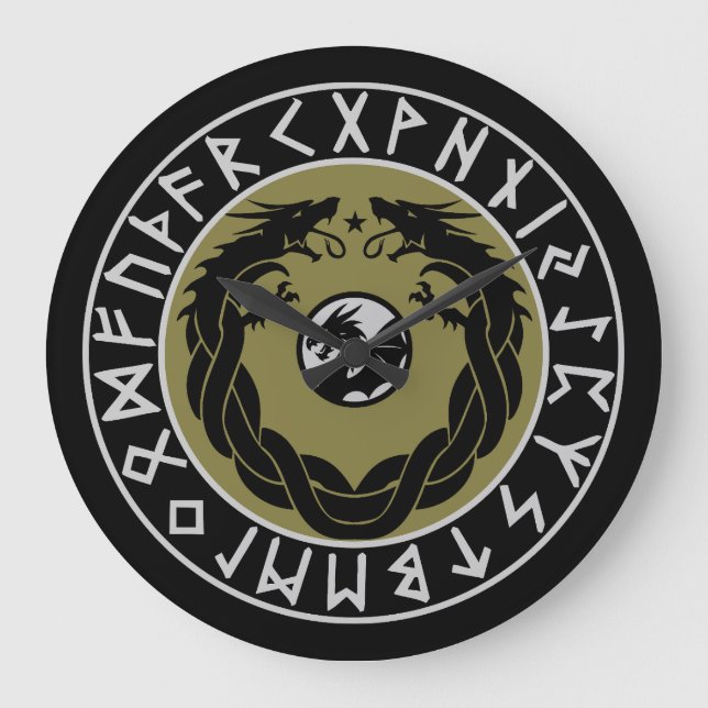 Dragon Viking Rune Protection Large Clock (Front)