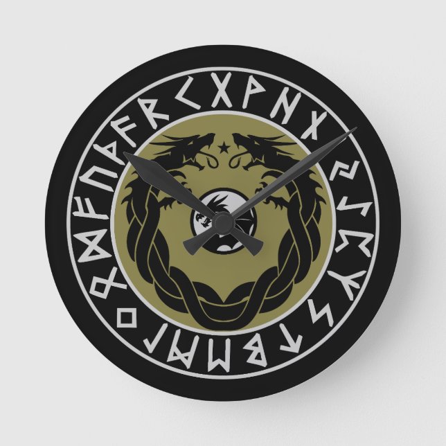 Dragon Viking Rune Protection Round Clock (Front)
