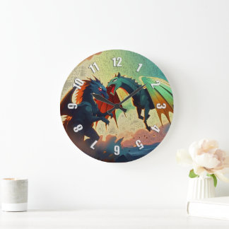 Dragon vs Pegasus - Fantasy Art Large Clock