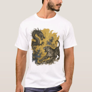 【Dragon vs Tiger Japanese Ink Art T-Shirt】 T-Shirt